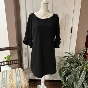 Boatneck 3/4 sleeve fully lined black dress